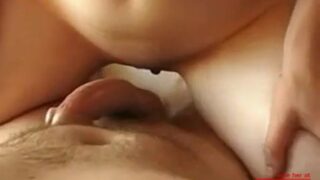 Amateur couple fucking until he ejaculates and splashes everything with semen.